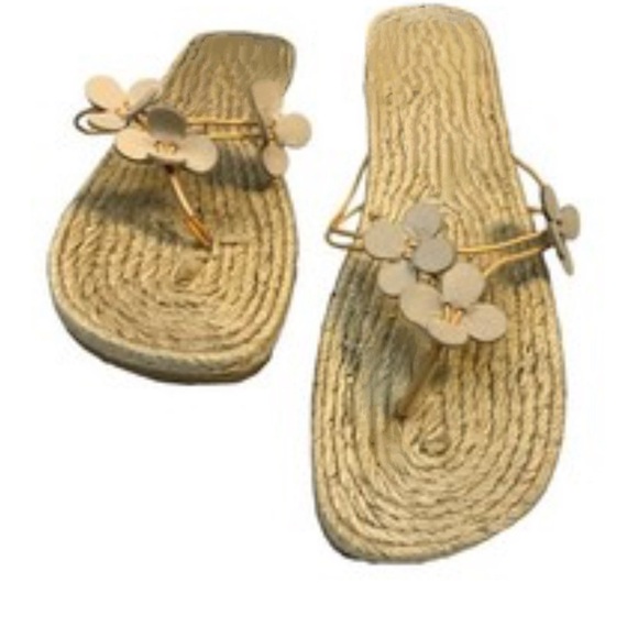 Tan Sandals with Braided Sole and Thong Design - Picture 1 of 10